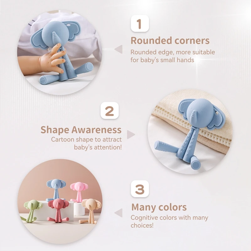 Silicone Teething Toy para bebê recém-nascido, Sem BPA, Cartoon Elefante, Gum Protection Toy, Anti-Eating, Mão Grinding Stick, Presente