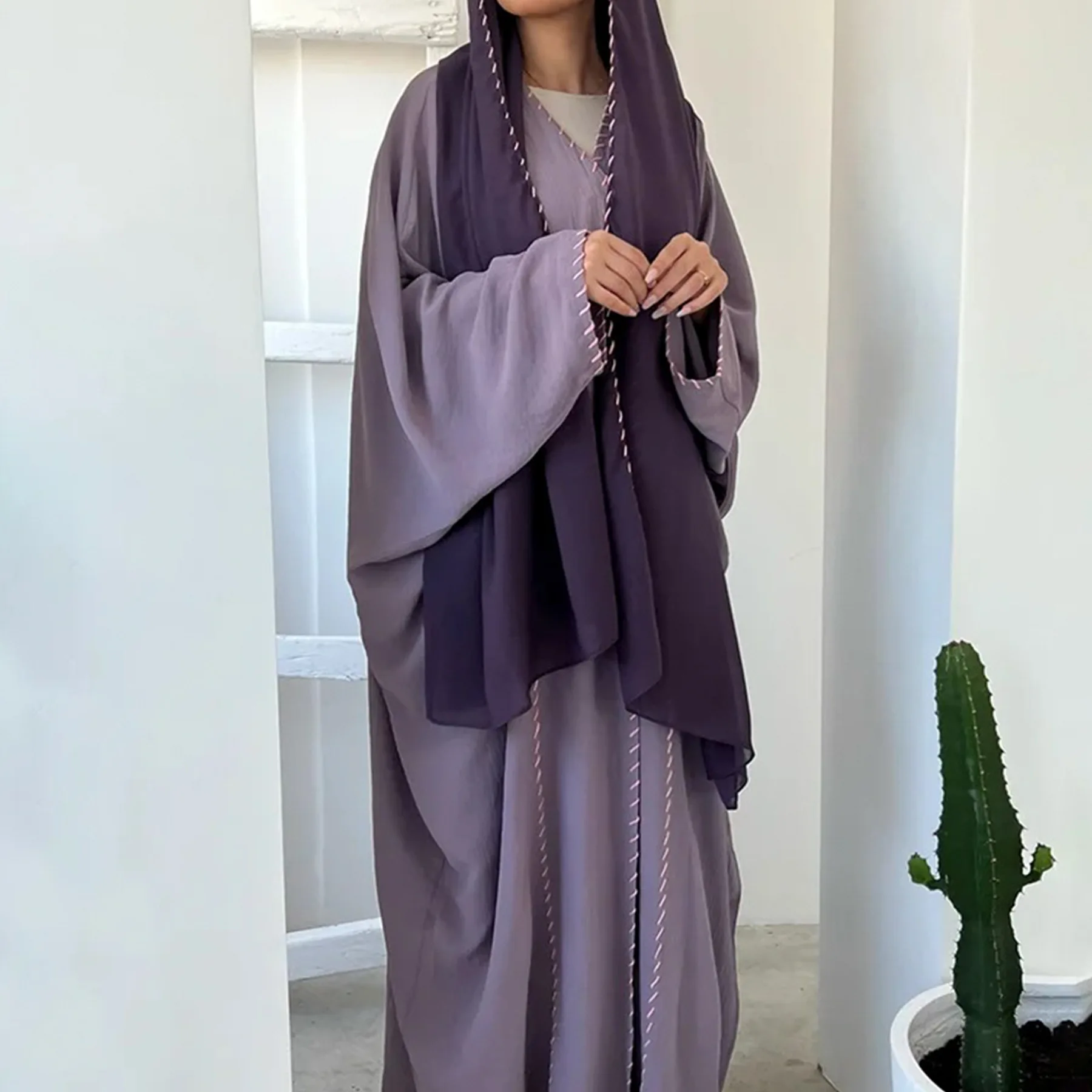 Kimono Arab jubah Turki Kaftan Dubai Terbuka Kimono wanita Muslim dengan gaun Hijab panjang penuh pakaian Lebaran Islam gaun Kaftan