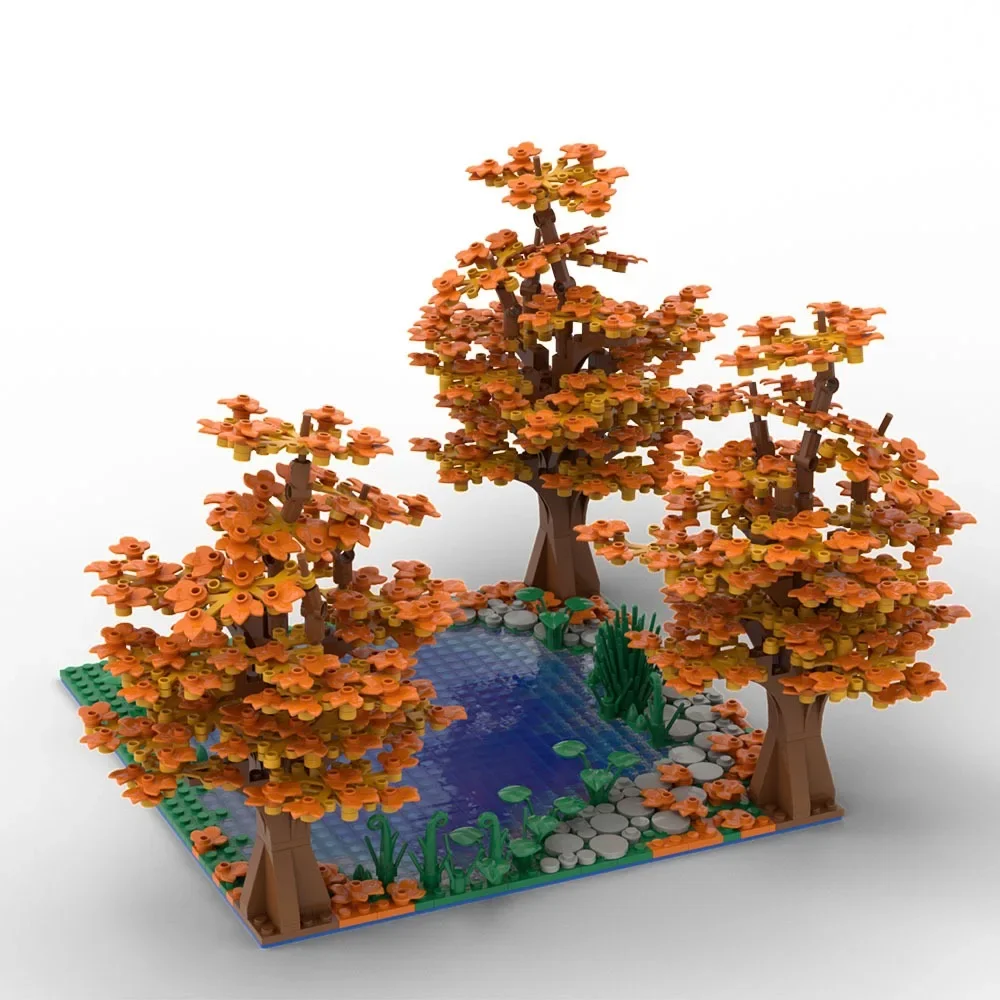 MOC Creative Home Decoration Lake Tree Autumn Building Blocks Combination Maple Brick Children Toy Gift