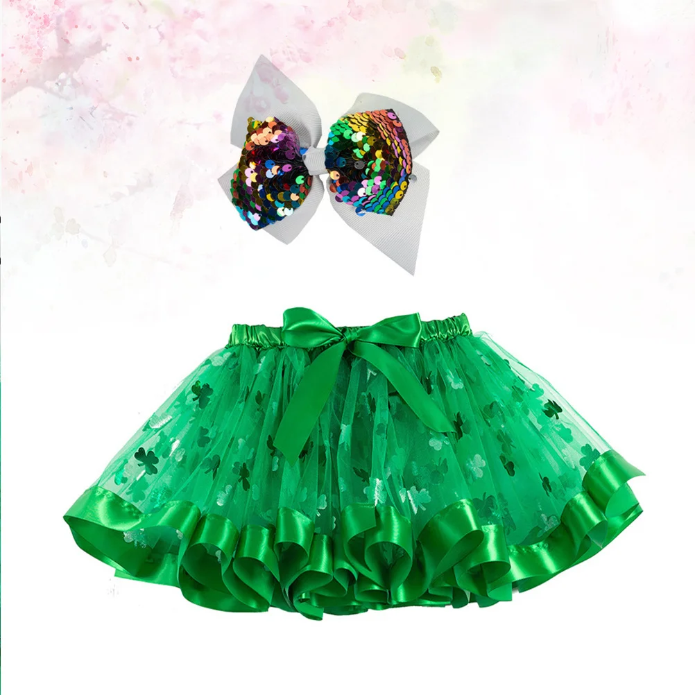 

Cute Design Tulle Skirt Set with Shiny Bow Knot Comfortable Fit for Kids Girls Party Birthday Saint Patrick Day