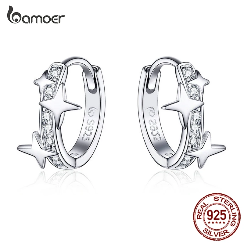 BAMOER Small Hoop Earrings Gold Huggie 925 Sterling Silver Clear CZ Universe Galaxy Earrings for Girl Gifts  Jewelry BSE076