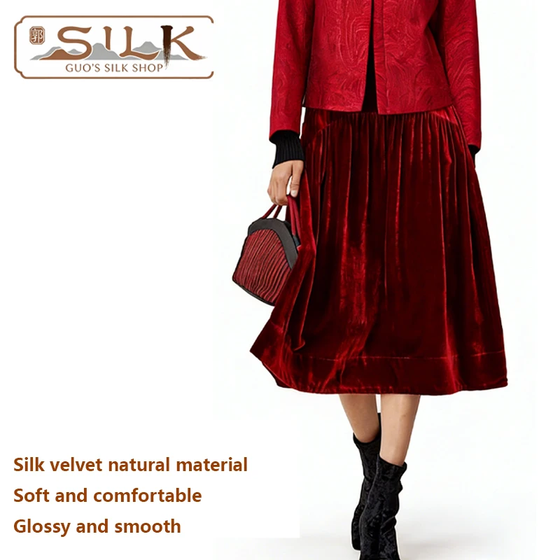 

Женское полуплатье из натурального шелка и бархата со свободным воротником, широкая юбка, полуплатье в форме зонтика, модный стиль для отдыха на открытом воздухе