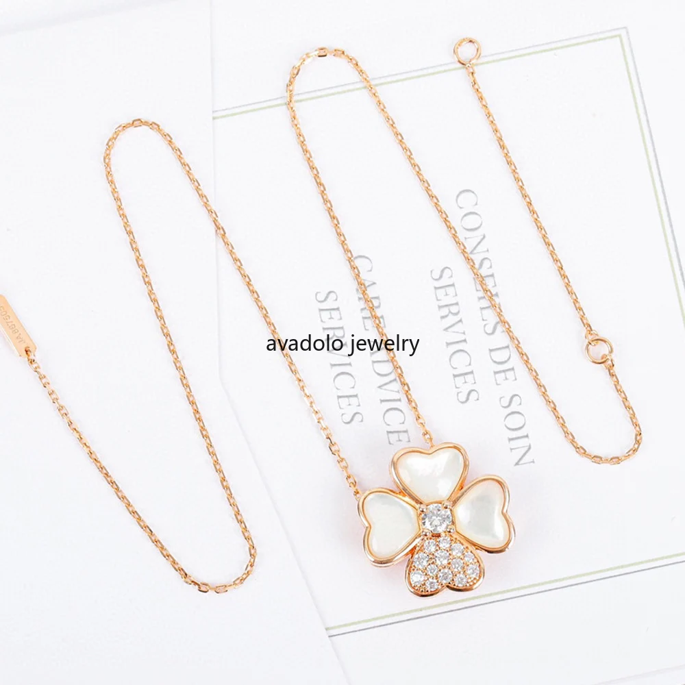 Luxury Brand Glossy Mother Pearl Heart Shell Clover Broosh Pendant Necklace Zircon Earrings for Women 925Sterling Silver Jewelry