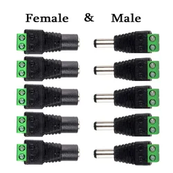 5 pares de conectores macho y hembra DC 12V, adaptador de enchufe de alimentación de 2,1x5,5mm, conectores para señal de Color, tira LED, cámara CCTV