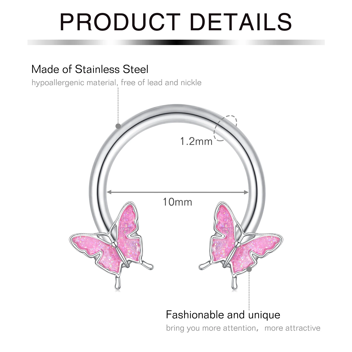 1 Pc 16G Horseshoe Septum Ring Butterfly Stainless Steel Nose Piercing 8/10/12MM Star Hoop Daith Earring Helix Conch Piercings