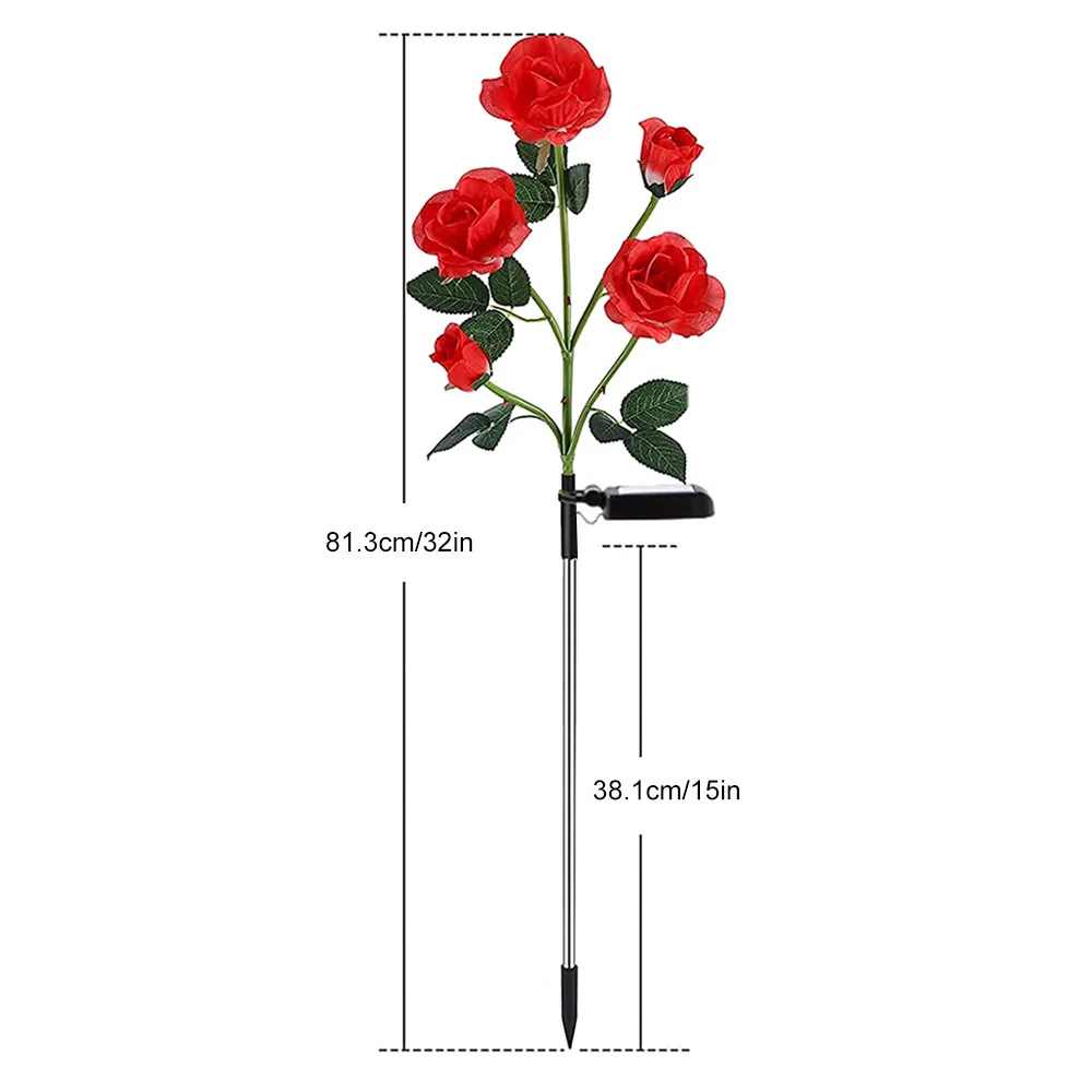 5 Heads Solar Lights Outdoor Decorative Solar Garden Lights Rose Flower Lawn Lamp for Yard Patio Garden Decor