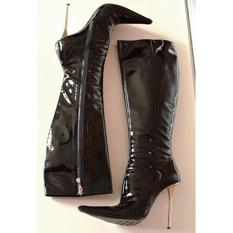 أسود ماتي جلد حذاء برقبة للركبة رقيقة عالية الكعب مثير المألوف كول شتاء عادية كبيرة الحجم أحذية امرأة Zapatillas Mujer #2