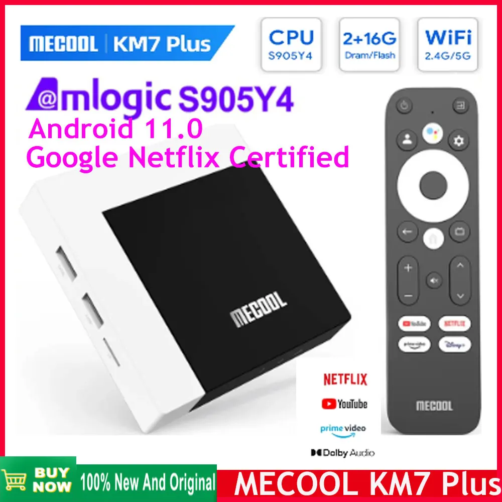 

MECOOL KM7 Plus Amlogic S905Y4 2GB 16GB TV Box Netflix 4k Google Certified ATV AV1 1080P 4K 60pfs Android 11.0 Media Player