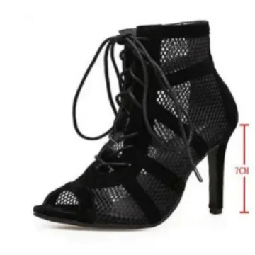 New Fashion Show Black Net Fabric Cross Strap Sexy High Heel Sandals Woman Shoes Pumps Lace-up Peep Toe Sandals Casual Mesh