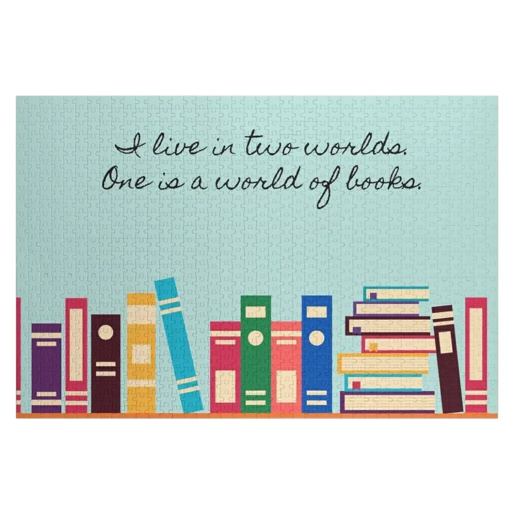 

A World of Books - Teal Jigsaw Puzzle Personalized Gift Ideas Wood Photo Personalized Jigsaw Custom Custom With Photo Puzzle