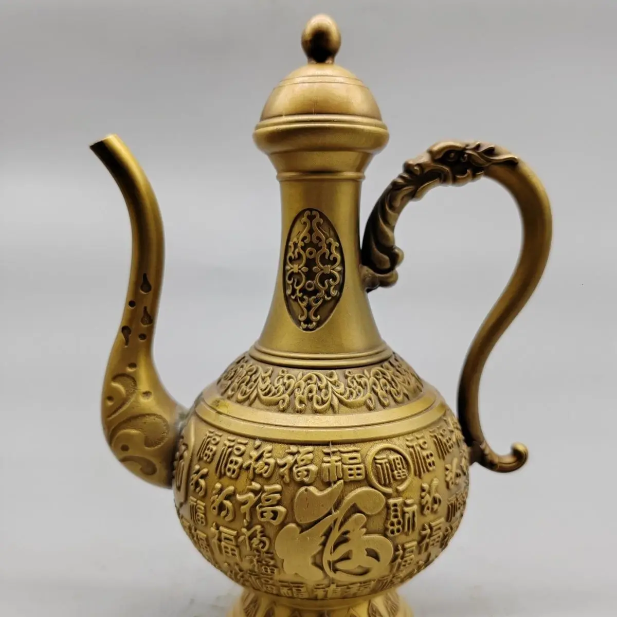 Retro Dragon handle Hundred Blessings Wine Pot Ornament Decoration Tea Pet Figurines Desk Decor Accessories