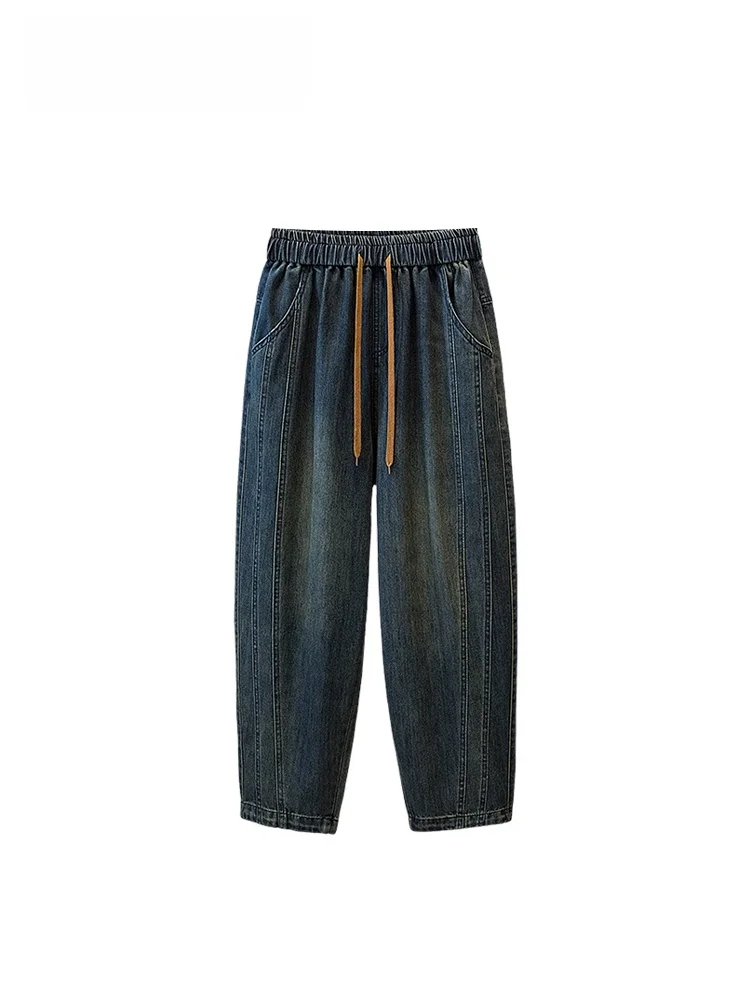 

Джинсовые брюки-шаровары с высокой талией больших размеров для женщин, повседневные, винтажные, модные, стройнящие, универсальные, прямого кроя, для зимы