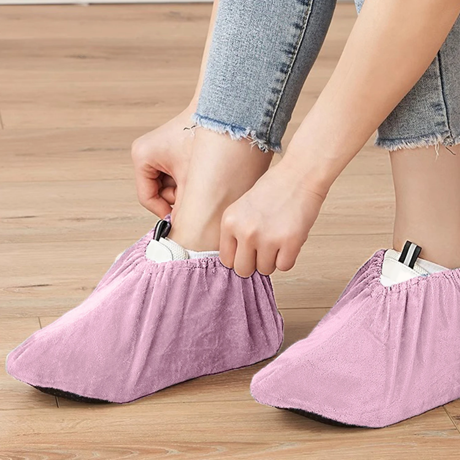 

1 Pair Household Flannel Shoe Covers Thick Reusable Non-slip Overshoes Indoor Keep Floor Carpet Cleaning Shoe Slippers Protector