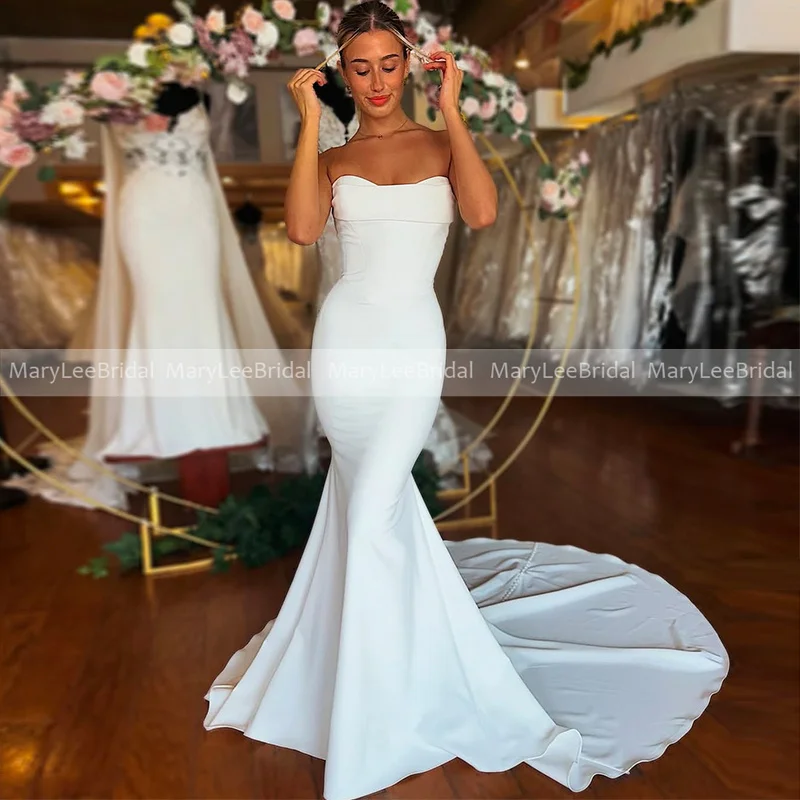 

Customized Sweetheart Wedding Dress White Crepe Mermaid Bridal Gowns Long Train Bride Dress Buttons Back vestidos de novia 2025
