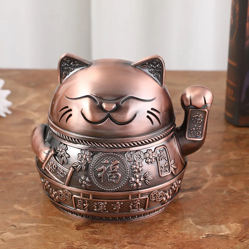 Cat Design Ashtray Zinc Alloy Ashtray Portable Metal Ashtray Anti-fly Cigarette Holder Retro Lucky Cat Home Desk Decoration