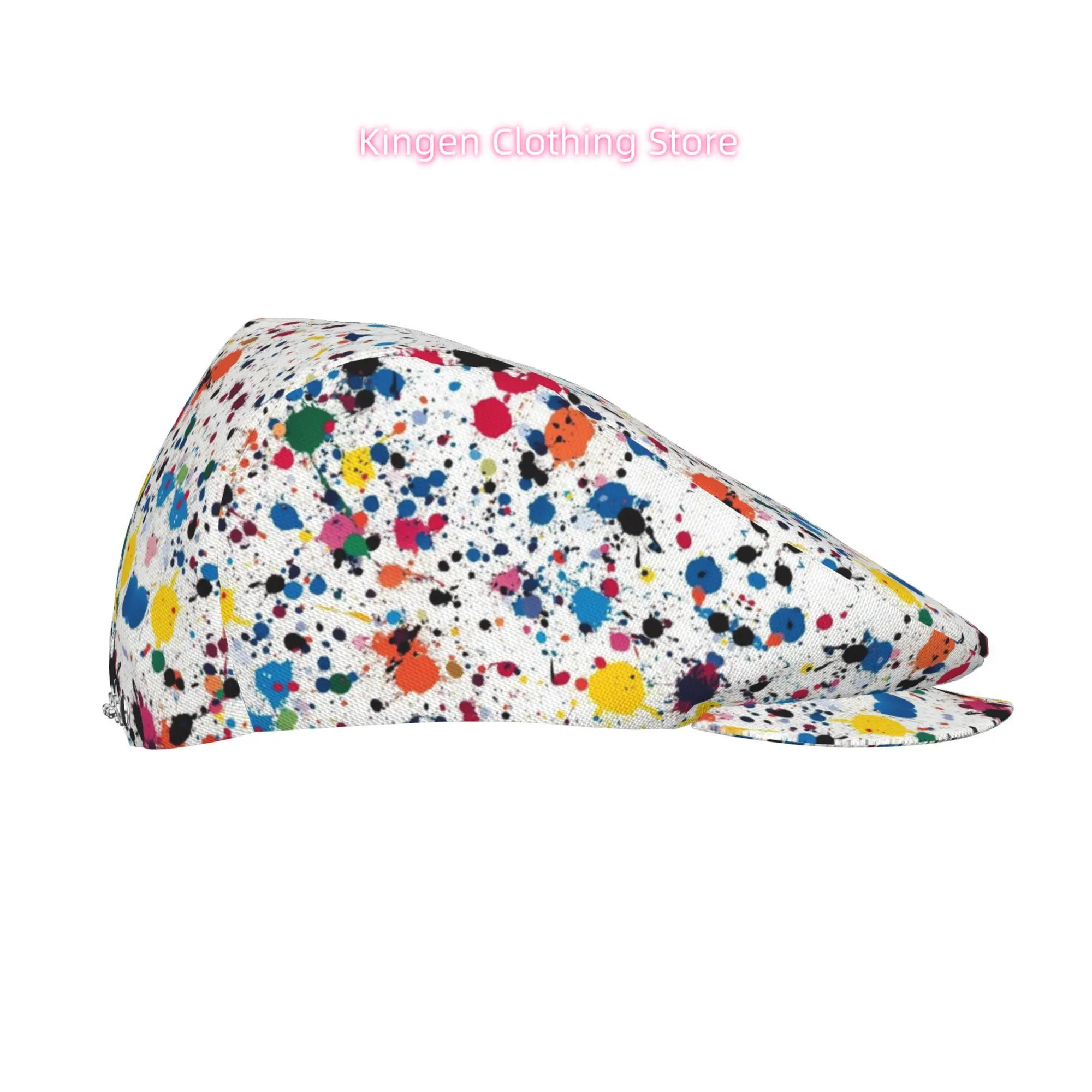 1pc Men' & Women' Adjustable Beret Cap - Lightweight Paint-Splatter Color (Multicolor) Flat Top Hat with Buckle Closure, - for H