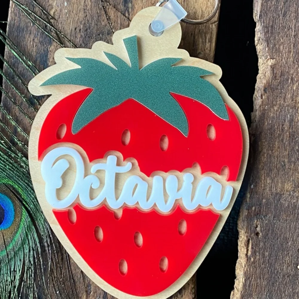 LeeChee Acrylic Strawberry Custom Name Keychain Back To School Backpack Tag Jewerly Gift For Girls