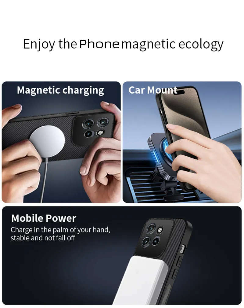 حافظة لهاتف موتورولا موتو G67 باور إيدج 70X70 حافظة هوائية من ألياف الكربون من السيليكون الناعم المغناطيسي غطاء خلفي واقٍ لهاتف Edge70 #4