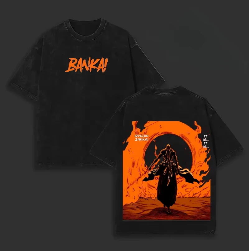 Anime BLEACH Yamamoto Genryuusai Shigekuni Printed Tee Clothing Men Retro Washed T-shirts Unisex hot product Streetwear Couples