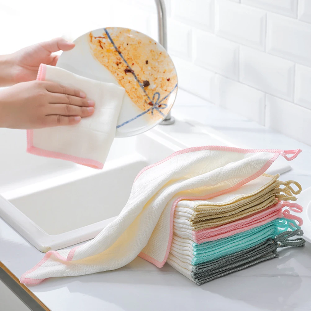 

5pcs Dish Cloth Kitchen Cleaning Rag Wooden Fiber Absorbent Wash Towel Durable Wipe For Counter niture Storage Loop Design