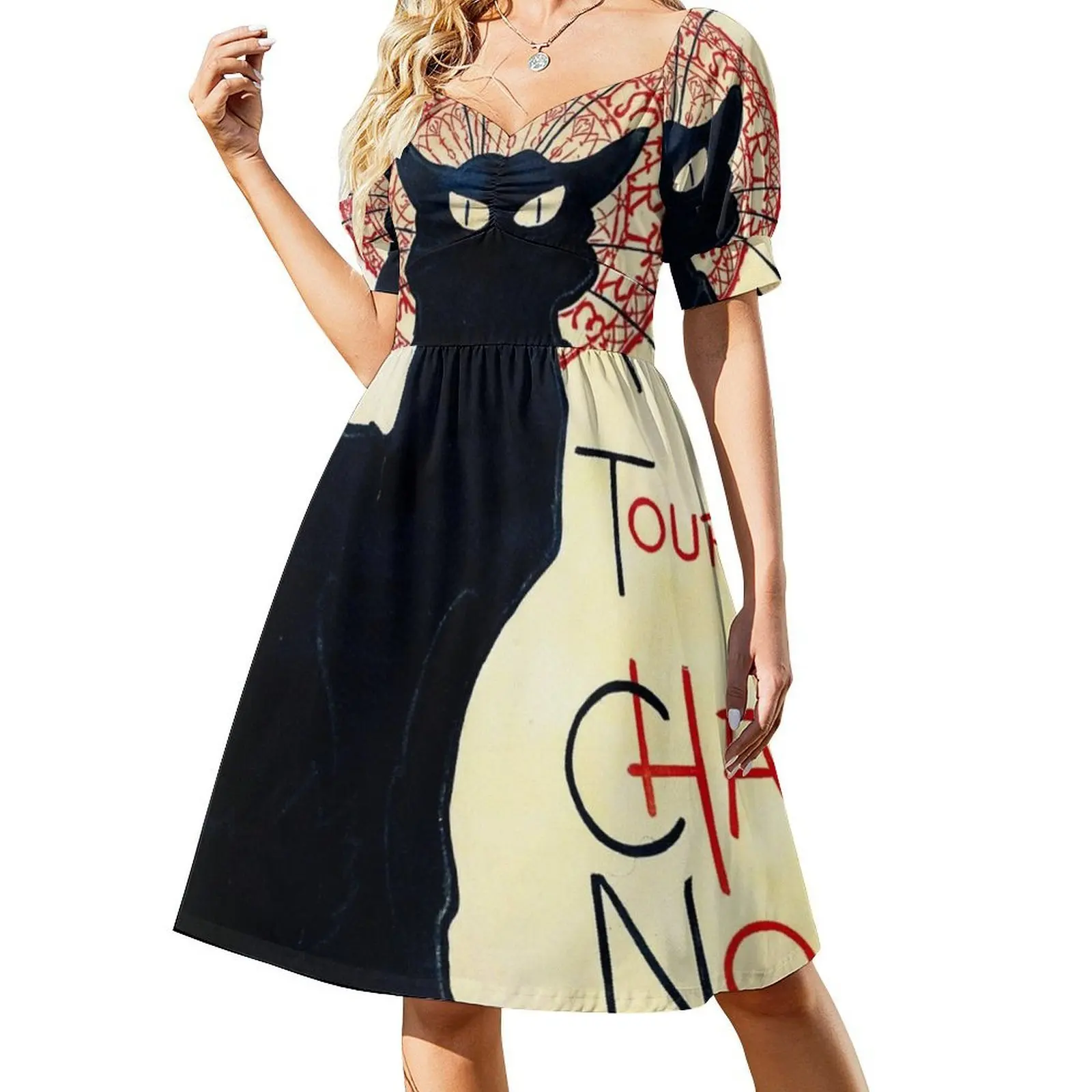 Vintage francês cartaz-turno du chat-steinlen boho chique vestido elegante moda praia vestido de festa de casamento vintage francês