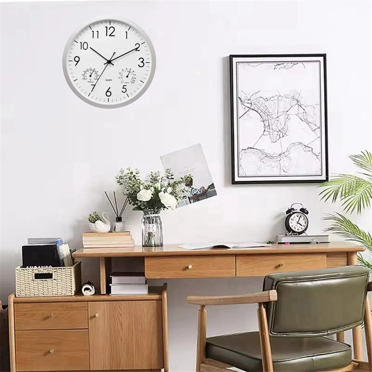 Decoratieve ronde buitenklok met thermometer en hygrometer Grote wandklok Elegante retro stille klok G