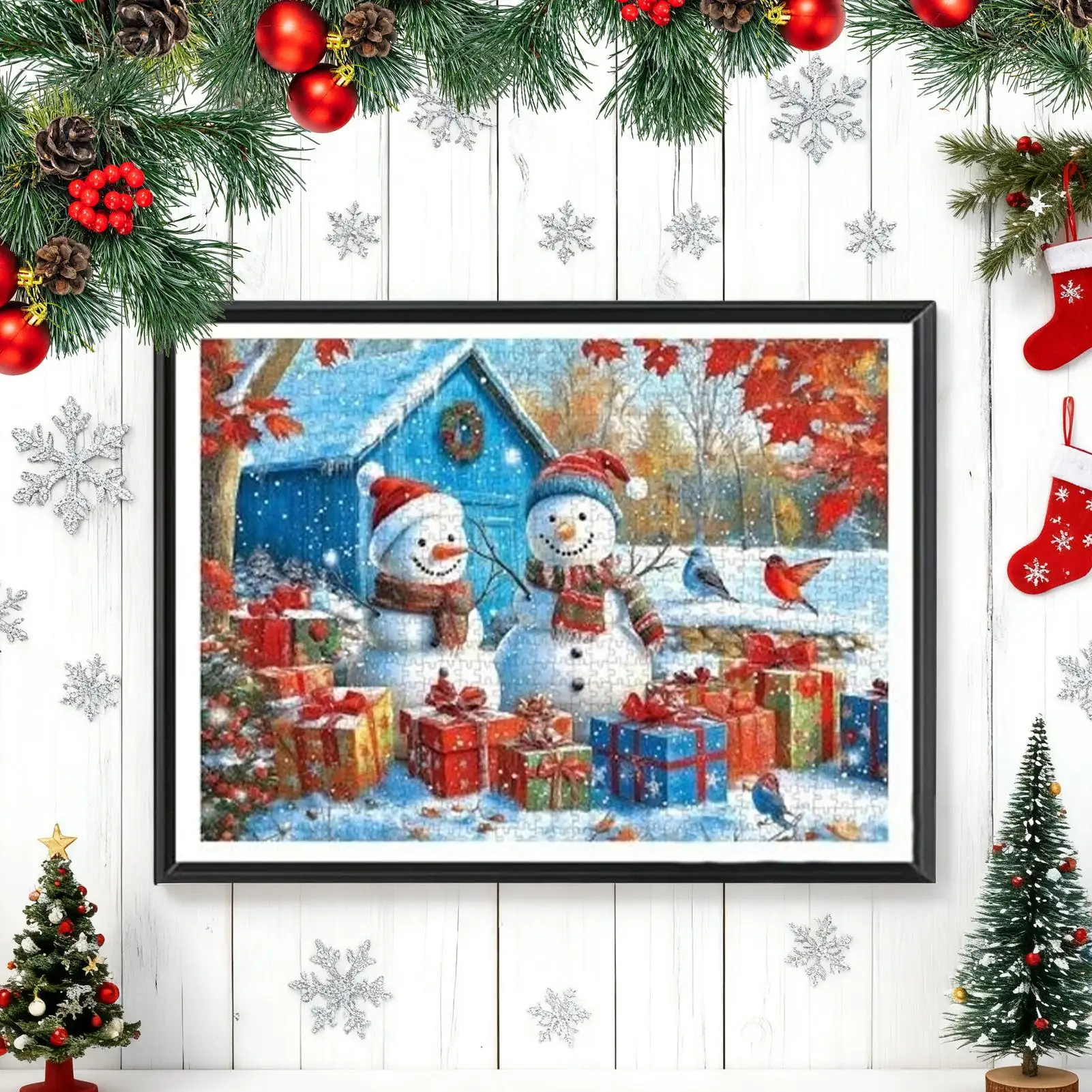 Puzzle 1000 pièces décoratif noël bonhomme de neige puzzle pour femmes hommes amis anniversaire nouvel an maison appartement
