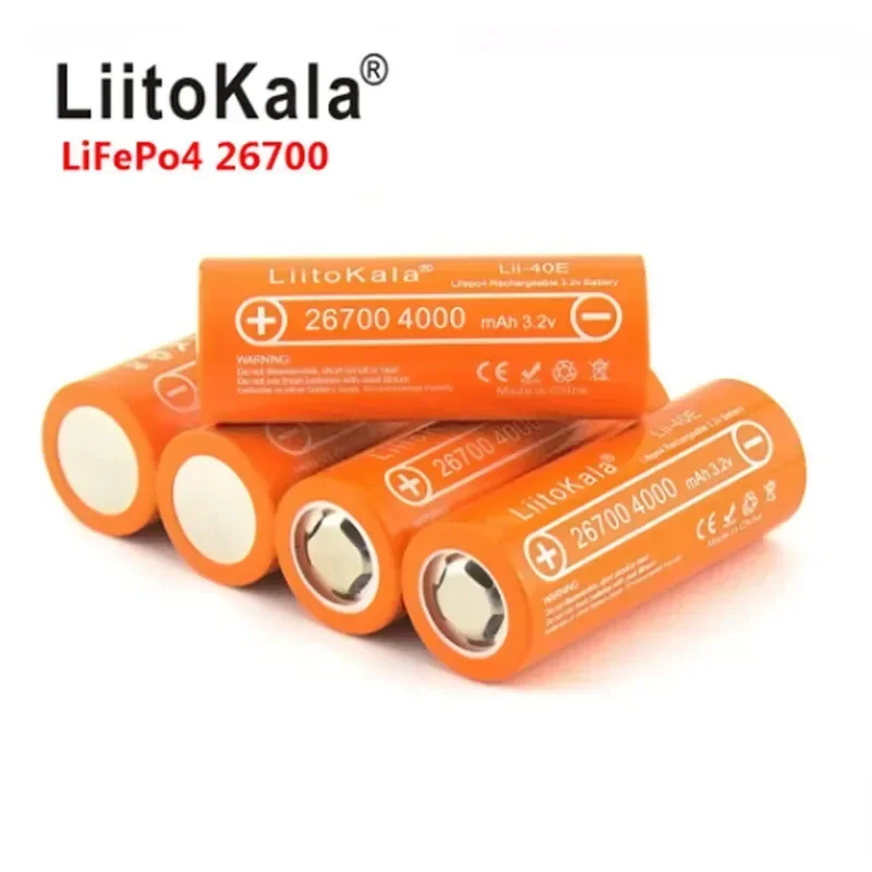 LiitoKala 3.2V Lifepo4 Lii-40E 26700 4000mAh Rechargeable Battery for light solar warning light microphones