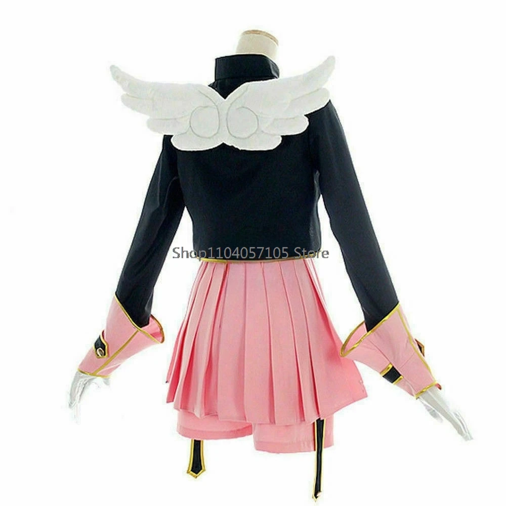 Anime Cardcaptor Sakura KinomPain Cosplay Costume, robe rose Sakura, uniforme d'invitation, tenue, accessoires de canne