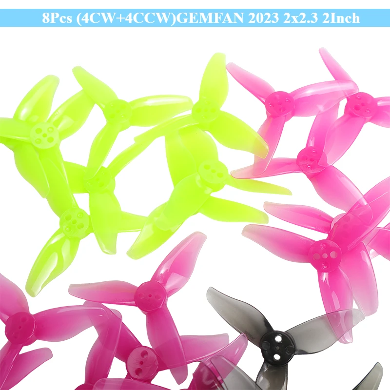 8Pcs (4CW+4CCW)GEMFAN 2023 2x2.3 2Inch 3-Paddle PC Propeller with 1mm/1.5mm Holes for 1105-1108 Motor for FPV Racing Drone