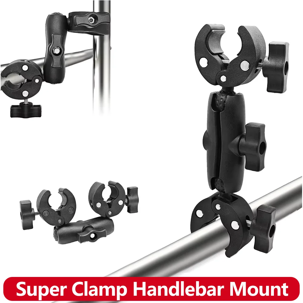 Super Clamp Mount 25mm Ball Head Arm Double Clamp for GoPro Insta360 DJI Action Cameras Bike Motorcycle Handlebar Holder 16-35mm