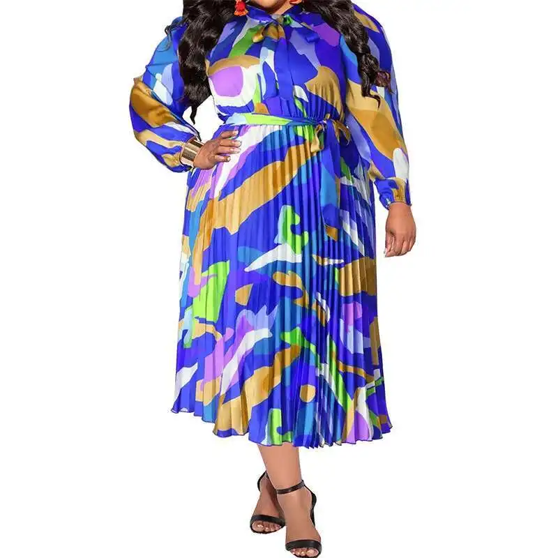 

Plus 218289 Size Autumn Women's Pleated Long Sleeved Dress Factory with Collar Casual 2025 Party Summer Elegantes Casual Y2k