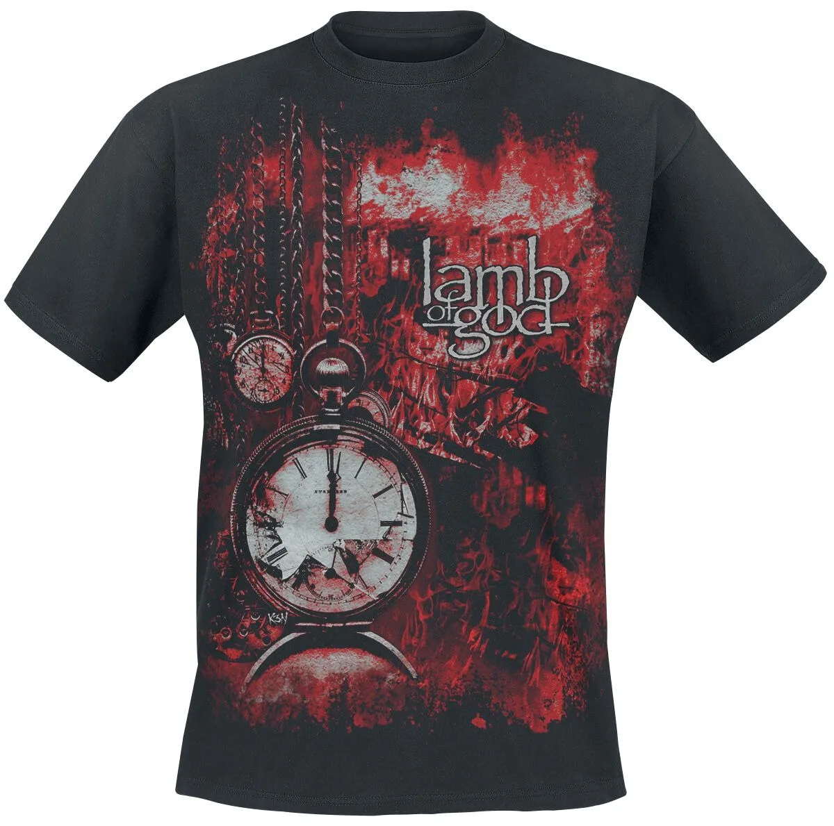 Lamb of God Broken Pocket Watch Print Black Cotton T-shirt Men Women Metal Unisex Tee