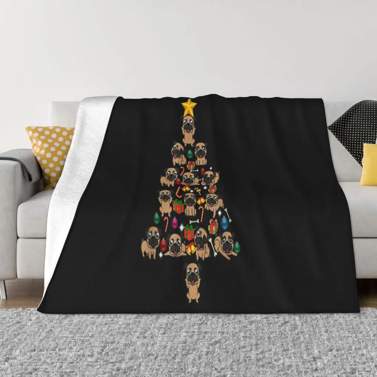 Awesome Pug Christmas Tree Funny Xmas Pug Winter Womens Holiday Customiz Brand Colour Better Throw Blanket