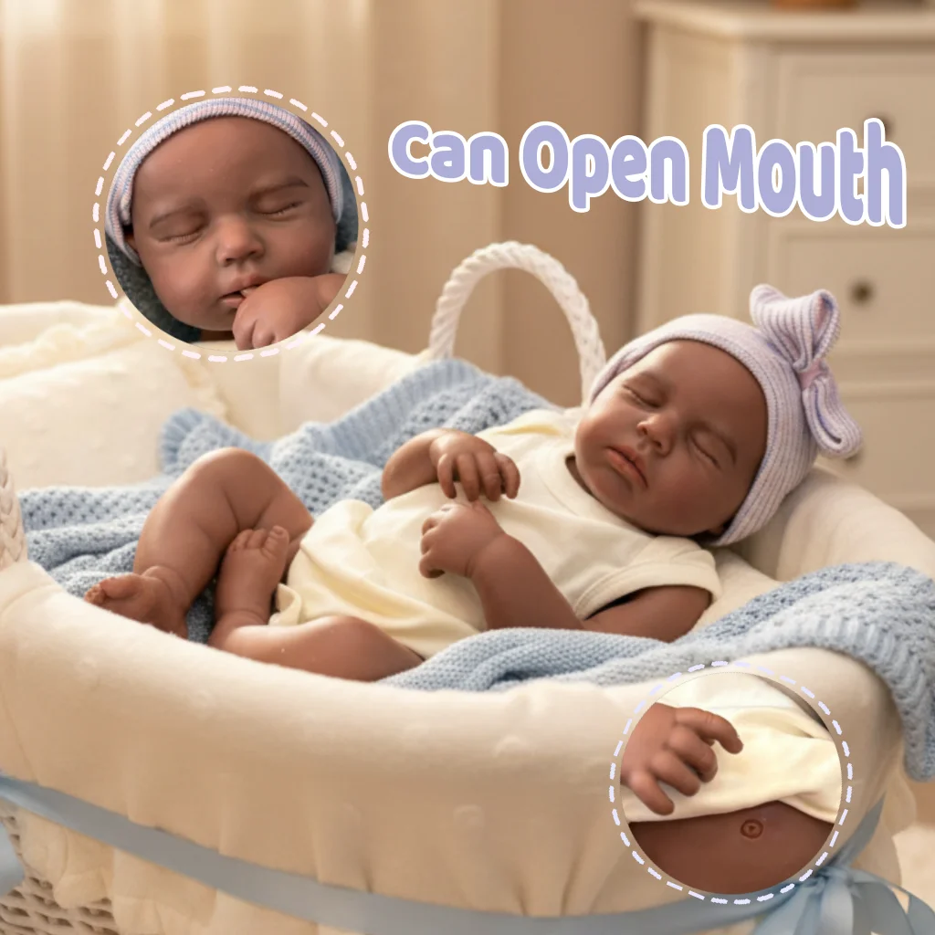

18Inch/45cm Can Open Mouth Painted&Unpainted Dark Skin Solid Silicone Bebe Reborn Boy&Girl Dolls Handmade Newborn Doll For Gifts