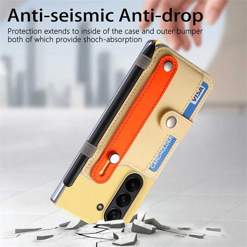 For Samsung Z Fold 6 Tempered film Potection Wallet Wristband Case (Excluding pen) Functional Mobile Phone Protective Cover