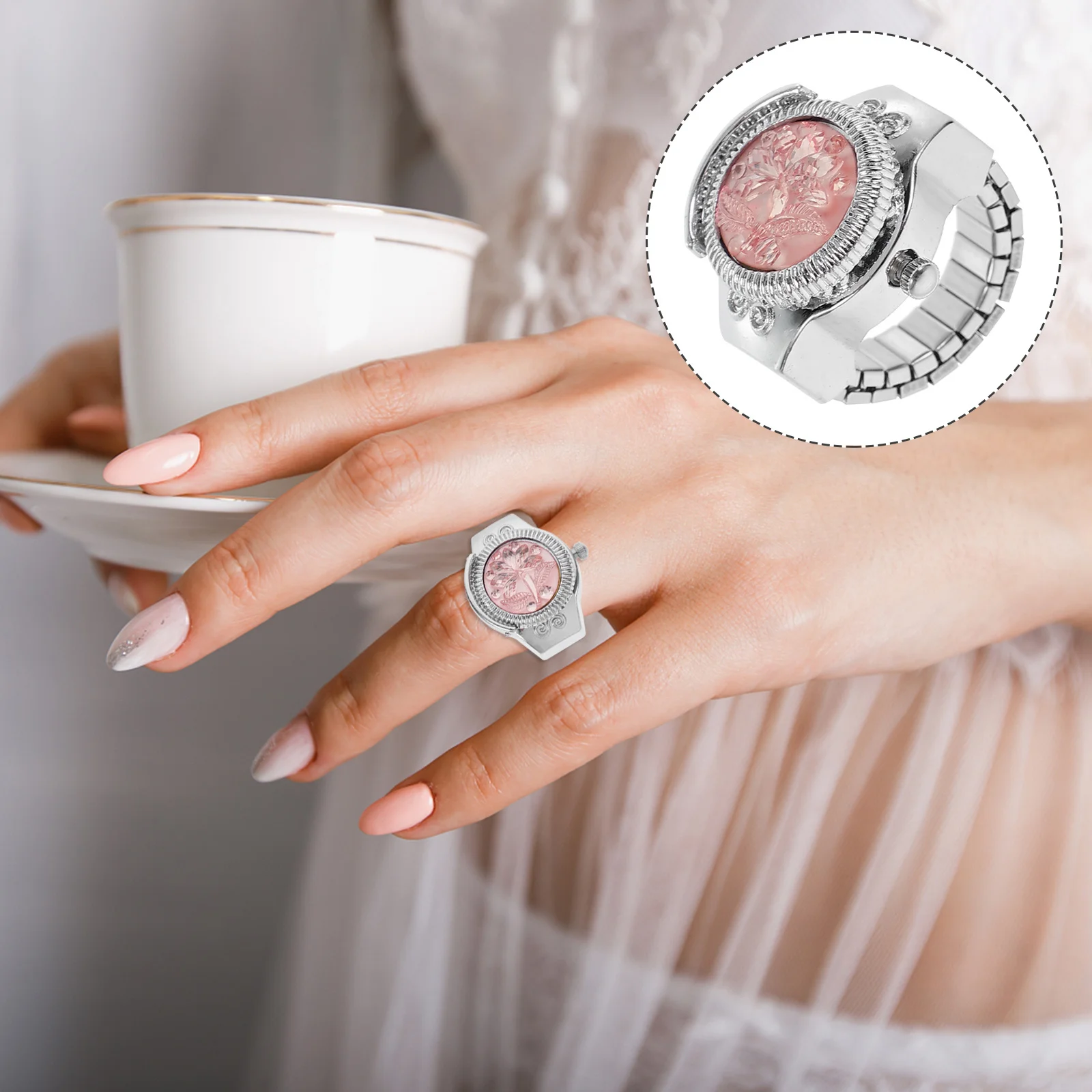 

1 шт., кварцевые часы с кольцом на палец, уникальный дизайн с розой, легко читаемые время, практичные ювелирные часы для женщин, стильный очаровательный аксессуар