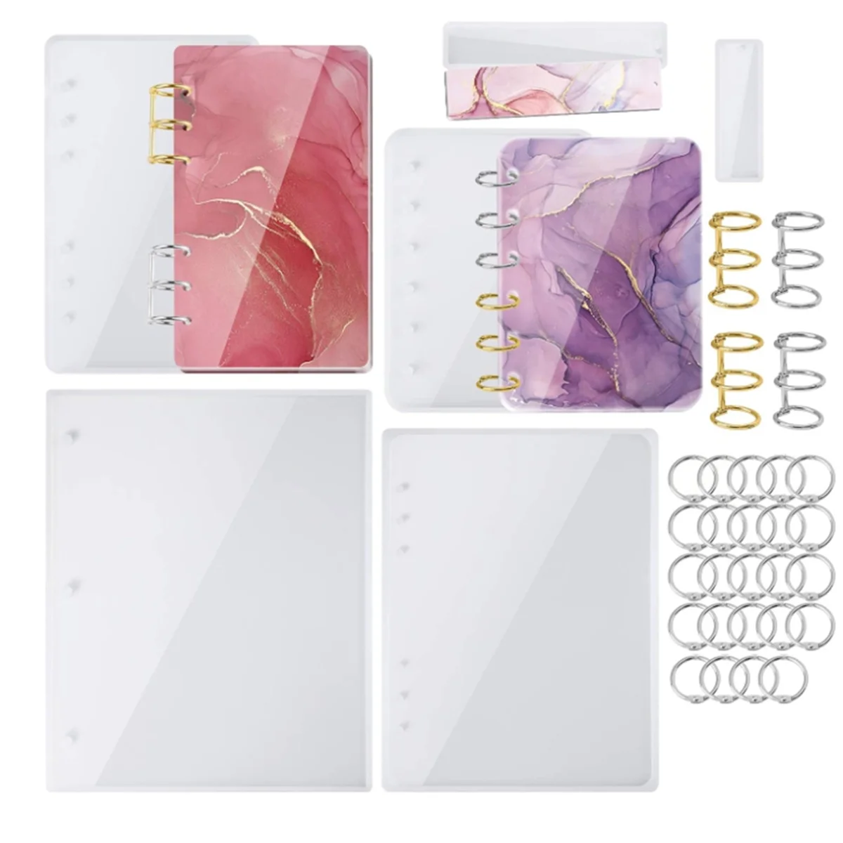 Large Notebook Cover Epoxy Resin Silicone Molds A4,A5,A6,A7 Bookmark Loose Leaf Binder Rings Kit DIY Casting Tool