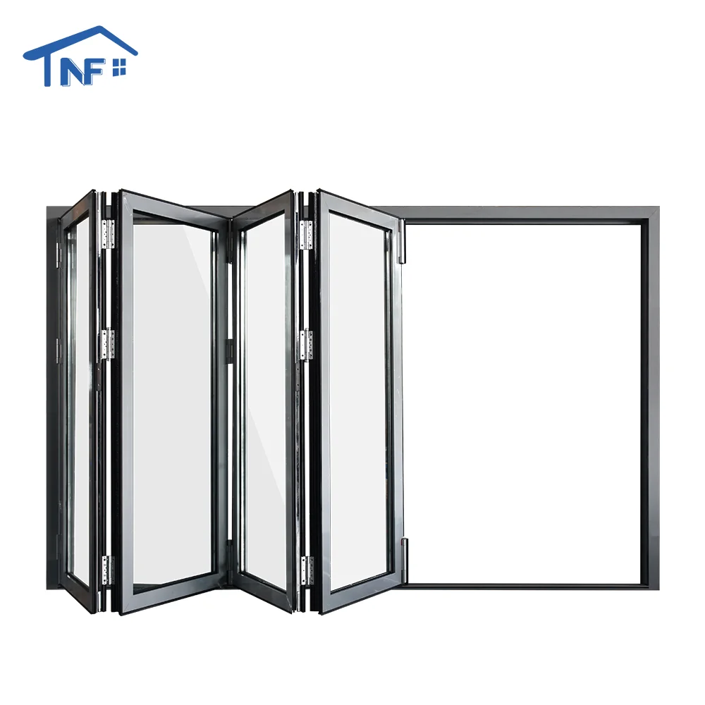 Puertas plegables de aluminio para casa, puertas dobles y triples de vidrio templado, diseño moderno