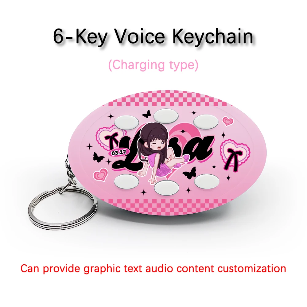 Creative Voice Keyring For BLACKPINK Team Member Lisa 6-Key Audio Picture Custom Rechargeable Cycle Use Keychain Pendant Gift