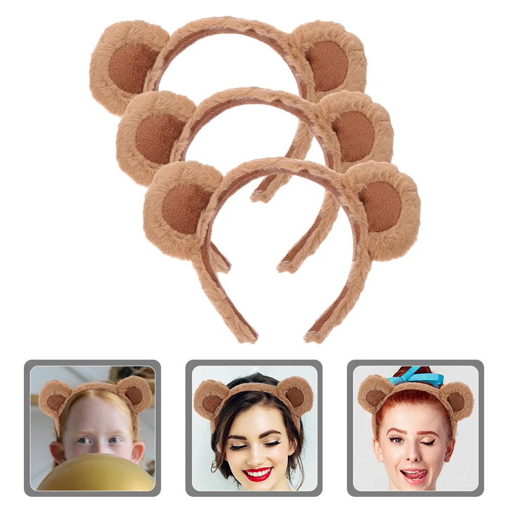 

3 Pcs Bear Headband Cute Plush Hair Accessories 3pcs (a Style Headband-brown) Party Lovely Ears Prop Bunny Adorable Animal Girl