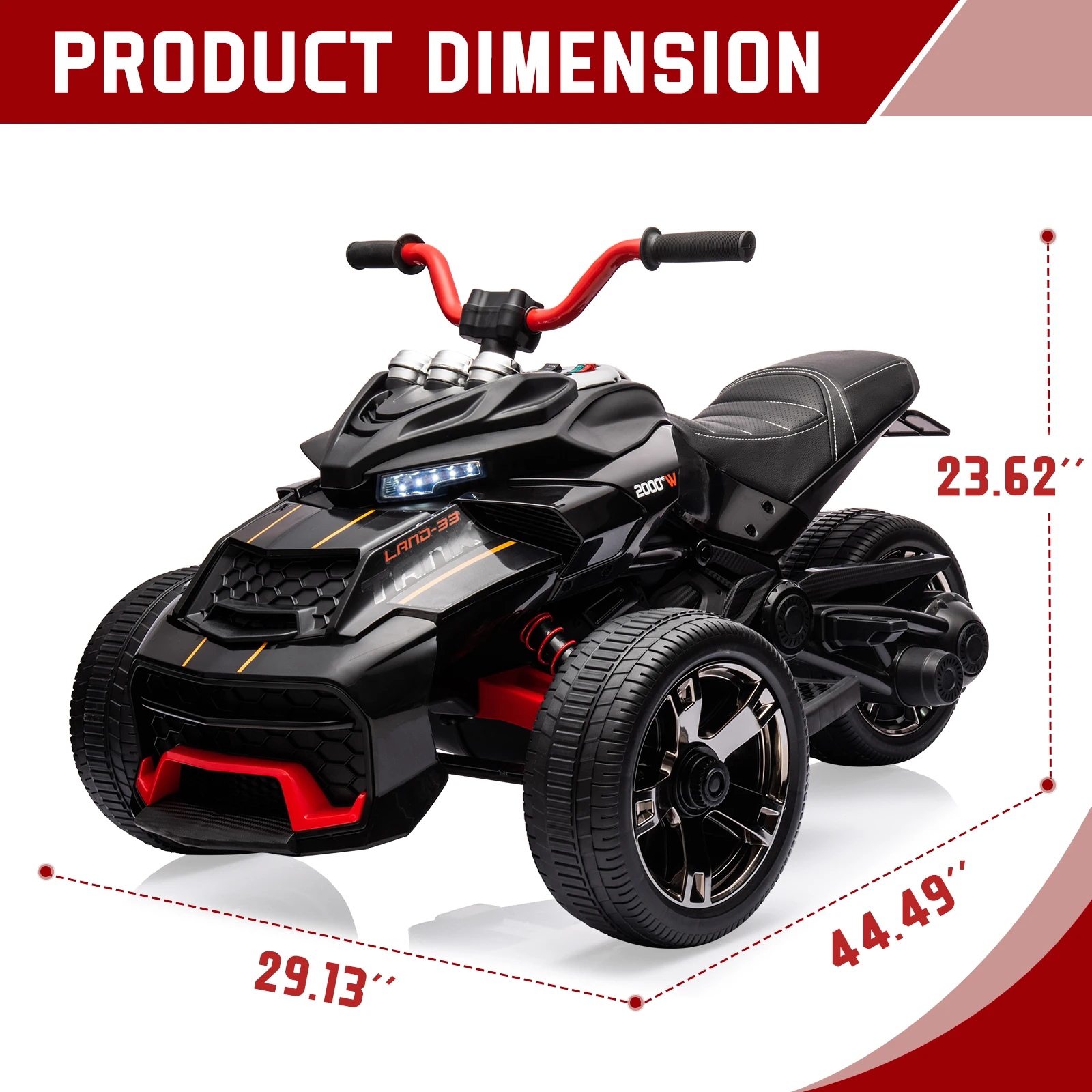12V Kids Ride-On ATV Motorcycle – 3-Wheeler Electric Toy Vehicle with LED Lights, Music, Horn, USB & Treaded Tires 6