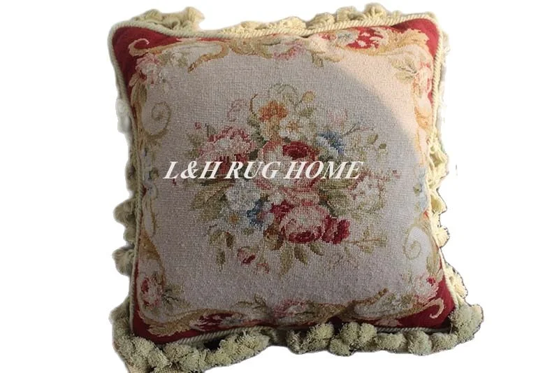 

FREE SHIPPING 15K 16"X16" Handmade Needlepoint pillow Hand Knotted roses cushion NO INSERTION