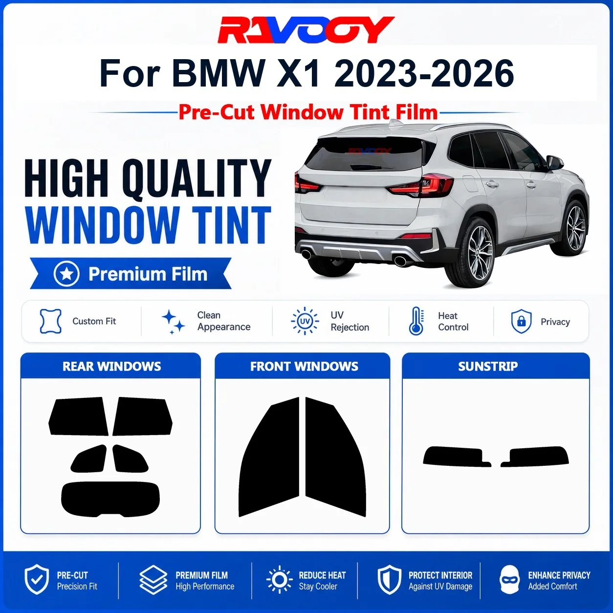 Premium Pre-Cut Window Tint For BMW X1 2023-2026 Front & Rear Windows UV Heat Rejection Privacy Film