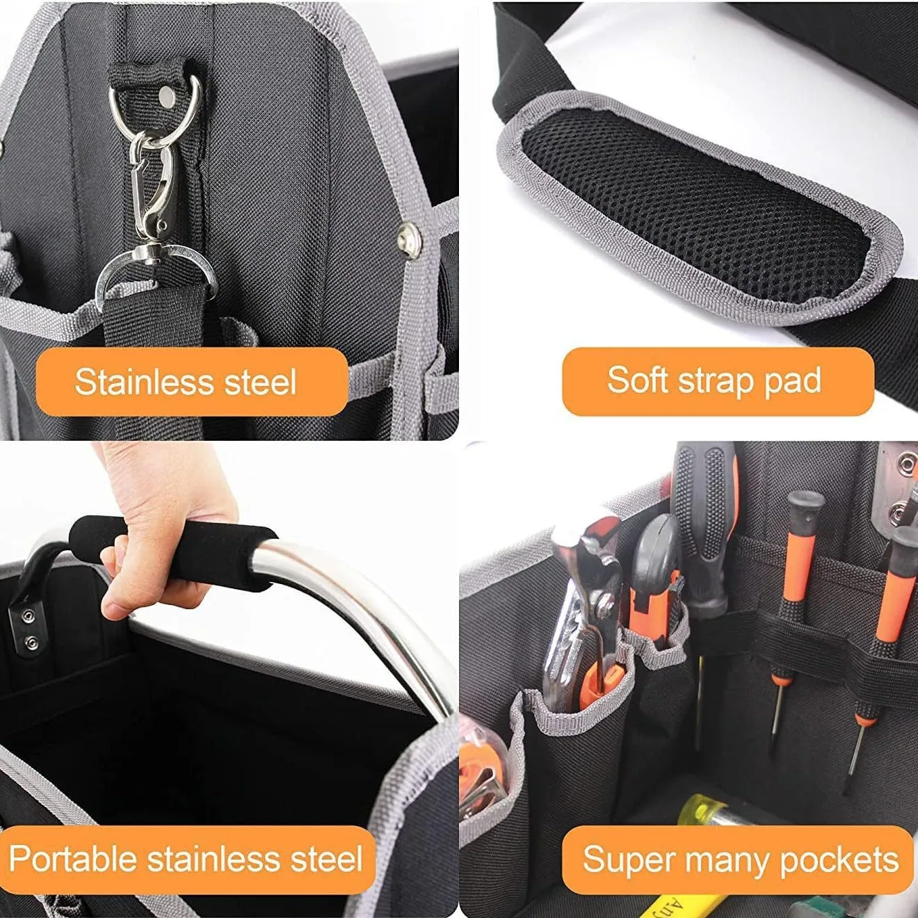 Bolsa de herramientas de tubo de hierro de mano de tela Oxford de alta resistencia de 14 pulgadas, Kit de herramientas de electricista multifuncional de gran capacidad, bolso de carpintería