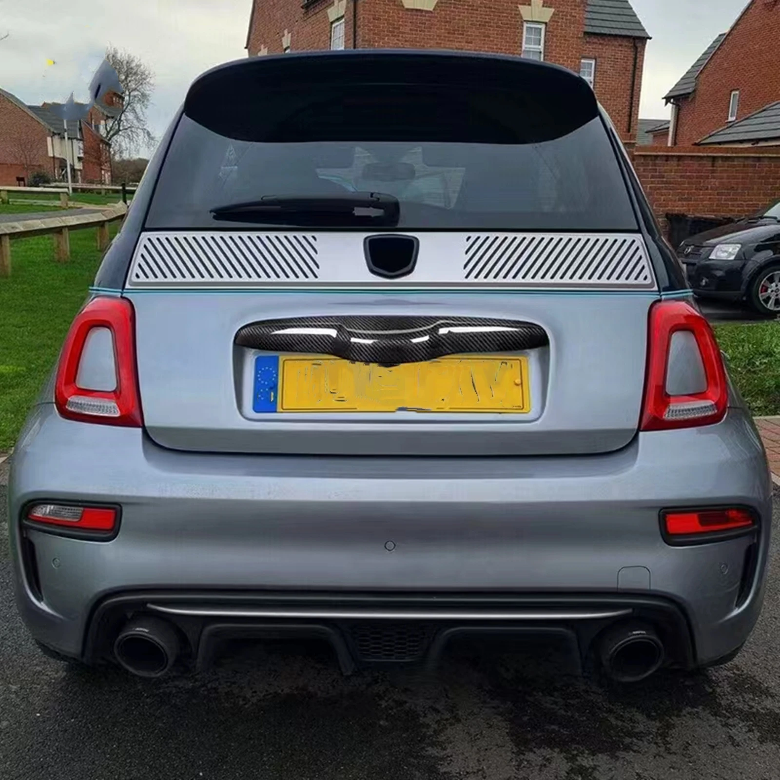 البوب لشركة فيات 500 أبارث 595 2011-2023 ألياف الكربون الحقيقية الخلفي غطاء صندوق السيارة الباب الخلفي الذيل غطاء مقبض الباب غطاء الزخرفية بروتي #4