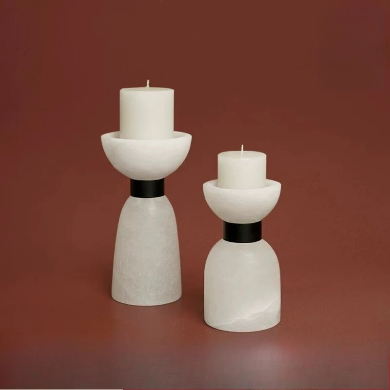 Minimalist Candle Holder Dining Table Candlestick Modern Home Candlesticks Natural White Stone Candles Stands Tabletop Ornament
