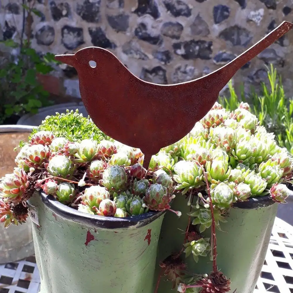 Siluetas de pájaros de Metal oxidado, decoración de jardín al aire libre, pájaro carpintero, Robin, patio de campo de acero, arte de jardinería,