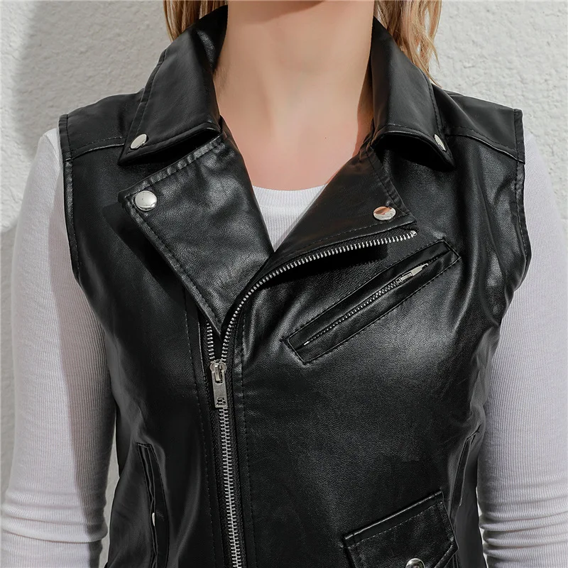 New In Outerwears Spring Autumn Leather Vest for Women Fashion Vintage Sleeveless PU Streetwear Causal Jacket Top Belt Vest Coat