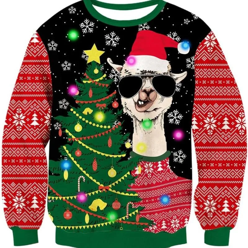 لطيف الألبكة نمط هوديي للرجال شجرة عيد الميلاد ثلاثية الأبعاد مطبوعة البلوز الخريف الشارع طويلة الأكمام س الرقبة هوديس بلوزات فضفاضة #1